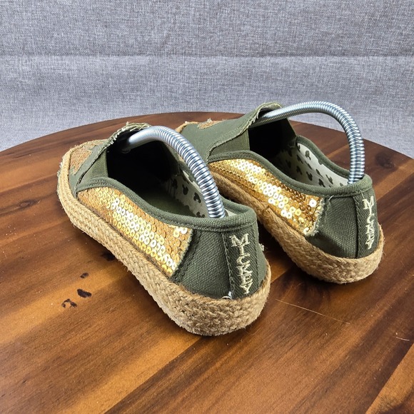 Disney Mickey Mouse Olive Green Sequin Espadrille Slip On Shoes Size 8 - Picture 12 of 15
